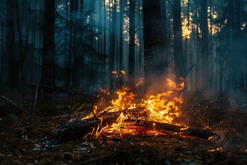 fire in the forest, burning woods