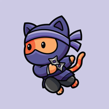 vector illustration of a cute cartoon ninja cat