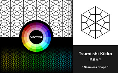 『 積石亀甲 シームレスシェイプ  』( スウォッチに六角形タイルで登録すると、サイズ調整可能な美しいパターンを作成可能。）
Tsumiishi Kikko “ Seamless Shapes ” (By registering as a swatch, you can create seamless patterns that can be changed in color and size)  - obrazy, fototapety, plakaty