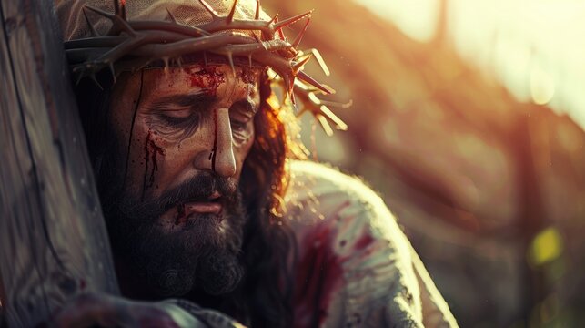 Jesus carrying the cross, a powerful image of sacrifice and strength