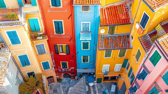 A maze of colorful facades creates an almost whimsical atmosphere on the vibrant streets drawing in visitors with its charm.
