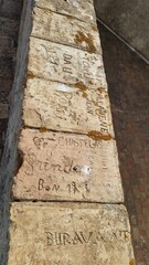 inscriptions, engraved on the walls and floor of the old military fortress. Fort Carré bear the traces of hundreds of men who lived here, who passed through, who worked there. Antibes. France