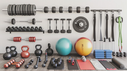 Neatly Organized Home Gym Fitness Equipment