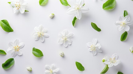 a fresh jasmine flower top of view on white background - obrazy, fototapety, plakaty