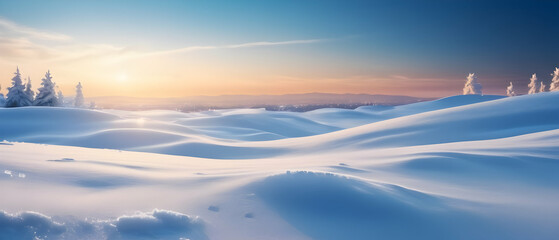 Fototapeta na wymiar Beautiful winter snowy background with, with beautiful light on the blue sky