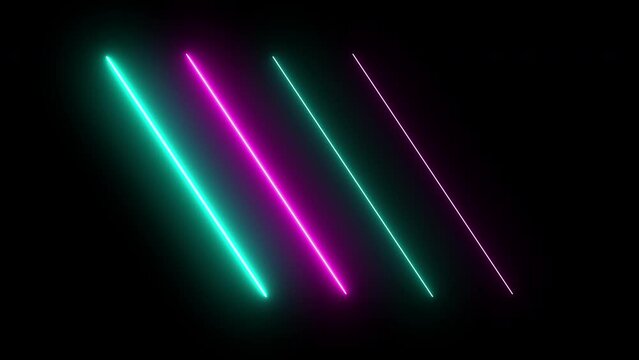 Futuristic retro style neon glowing stripes moving bg for disco nightclub. Modern concert award show 4K stock footage backdrop for illuminated cyberspace vibes.Vibrant radiation spectrum trendy clip