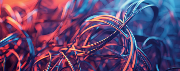 Wires against a backdrop, styled with hyper-realistic sci-fi and a spiral group. - obrazy, fototapety, plakaty