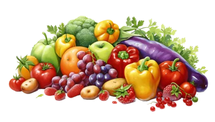 Foto op Plexiglas Collection multi-colored useful vegetables, fruits and berries isolated on white background. © katobonsai