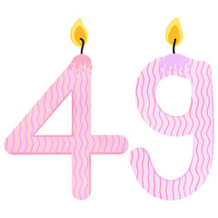 49th Birthday candles number for decoration, age, anniversary, celebration, burning candles 