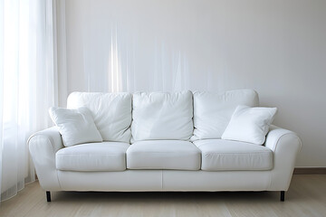 white sofa in modern bright living room, light minimalism at home in interior no people