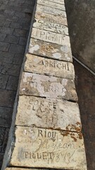 inscriptions, engraved on the walls and floor of the old military fortress. Fort Carré bear the traces of hundreds of men who lived here, who passed through, who worked there. Antibes. France