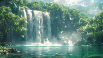 Waterfall in the forest. Created with Ai