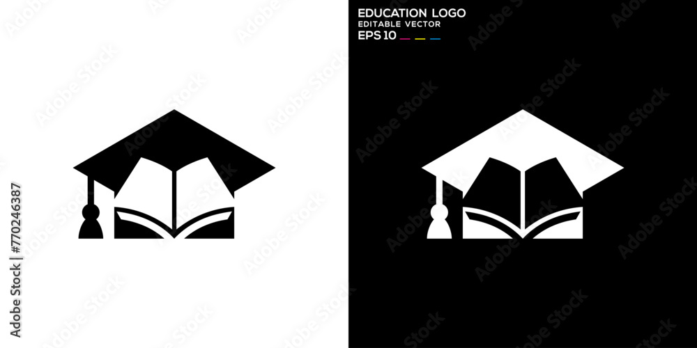Wall mural Vector design template of graduation hat and book logo, education, student, smart, academy, icon symbol EPS 10 - Wall murals