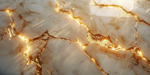 White marble with golden veins, glowing gold streaks, radiant light rays, seamless texture background, detailed, intricate