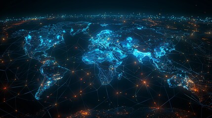 Global connectivity, world map of internet connections, digital screen, dark room ,3DCG,high resulution