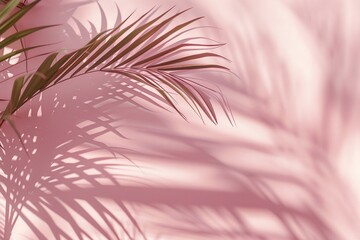 Tropical Green Palm Leaves Casting Shadows on Pink Background &ndash; Minimalist Summer Concept for Beauty, Wellness, and Modern Design. Generative AI