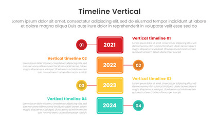 vertical timeline milestone infographic template banner with round rectangle box and circle line connection with 4 point list information for slide presentation