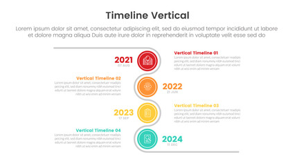 vertical timeline milestone infographic template banner with circle with line cycle circular with 4 point list information for slide presentation