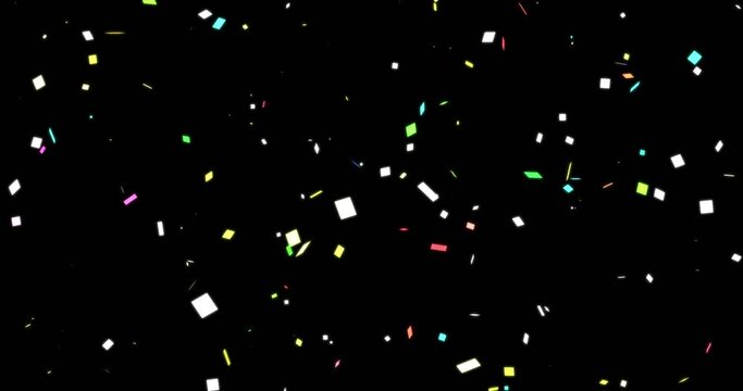 Colorful simple yet trendy happy birthday party burst celebration confetti falling 4K. Explode winner independence day joyful glowing video animation of carnival particles falling defocused gold.

