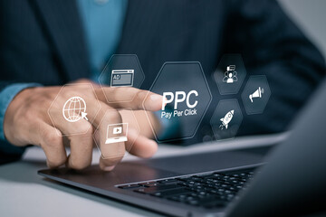 Pay per click PPC concept. Advertising in Search Engine Platforms. Digital Marketing Strategies and...