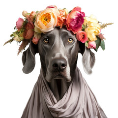 A gray great dane dog with a veil, Isolated on transparent PNG background, Generative ai - obrazy, fototapety, plakaty