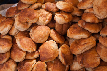 Photograph of artisan bread at a local fair in Peru. Concept of food and culture.