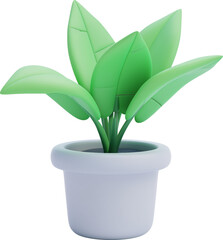 3D illustration cute green plant in clay pot icon symbol. Cartoon pastel minimal style.