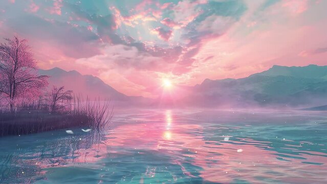 summer twilight a stunning sunset scene with soft color sky. seamless looping overlay 4k virtual video animation background