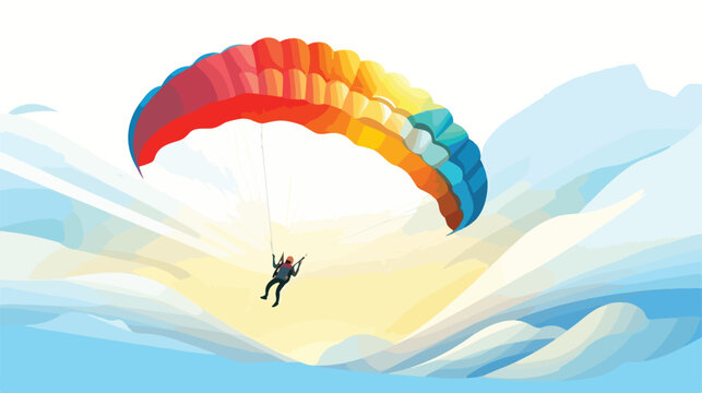 Man Flying Paraglider Descenting Using Parachute Ve