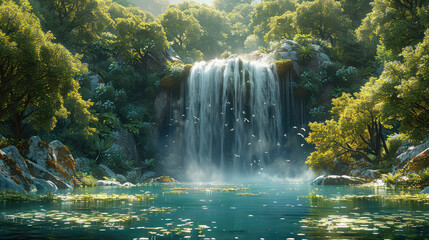 Waterfall in the forest. Created with Ai
