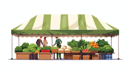 Market tent selling vegetables. Vector illustration