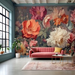 High quality floral wallpaper for living room decor
