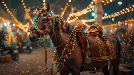 Poster A decorated horse in wedding, Generative Ai © Jaunali