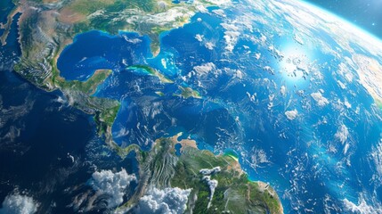 A view of Europe and Asia from space, showcasing the continents landmasses, coastlines, and geographical features. © Justlight