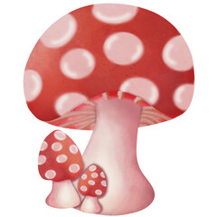 Mushrooms, hand drawn, cartoon style, watercolor illustration.