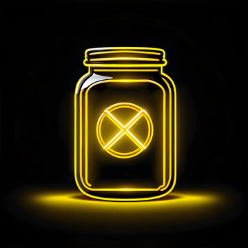 Glowing Elegance: Yellow Neon Jar Icons(Generative AI)