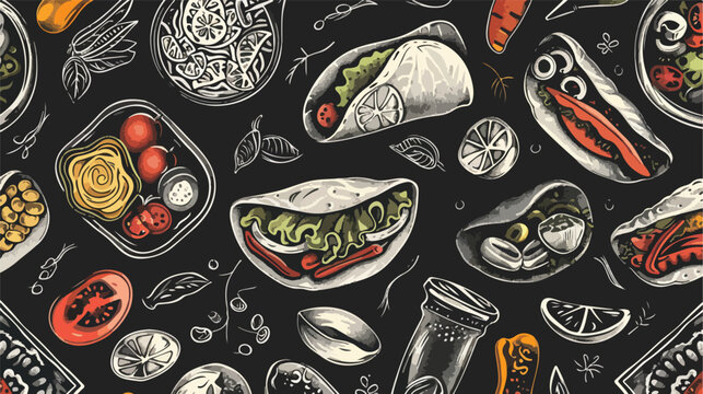 Mexican food seamless pattern for Menu design. Engr