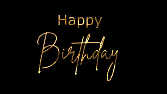 Happy Birthday animation text handwriting in gold color alpha channel. transparent background. Great for opening your vlog video so everyone likes it and happy birthday celebrations