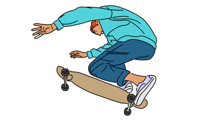 line art color of man riding skate and performing jump trick