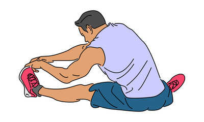 line art color of man sitting stretching