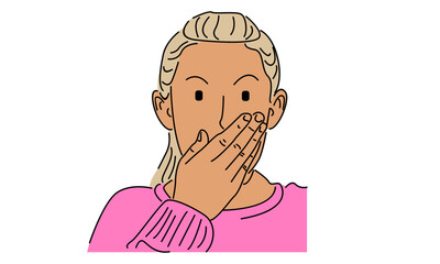 line art color of woman covering mouth with hands