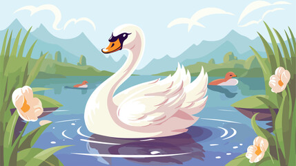 Newly hatched swan in egg. Ugly duckling fairy tale - obrazy, fototapety, plakaty
