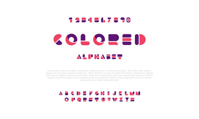 Colored creative geometric modern urban alphabet font. Digital abstract futuristic, fashion, sport, minimal technology typography. Simple numeric vector illustration