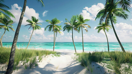 Serene Tropical Paradise with Palm Trees and Crystal Clear Turquoise Waters