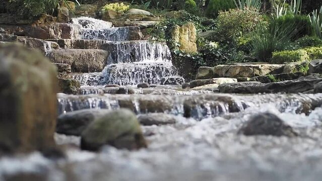  small waterfall at public park in istanbul 