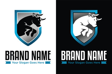 modern simple bull shield illustration vector logo design