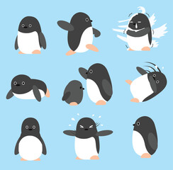 Adelie Penguin Cute Set Cartoon Character Vector