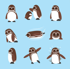 Galapagos Penguin Cute Set Cartoon Character Vector
