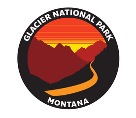 Glacier National Park Montana Vector Logo Sunset Going to the sun road