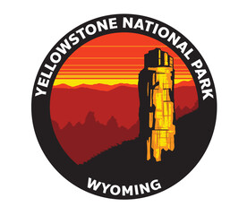 Yellowstone National Park Wyoming Vector Logo Sunset Petrified Tree